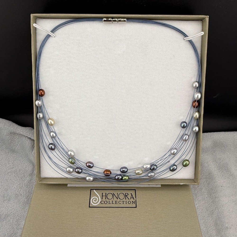 Honora Necklace Multi Color Pearls Wire Strand In Box 18" Signed